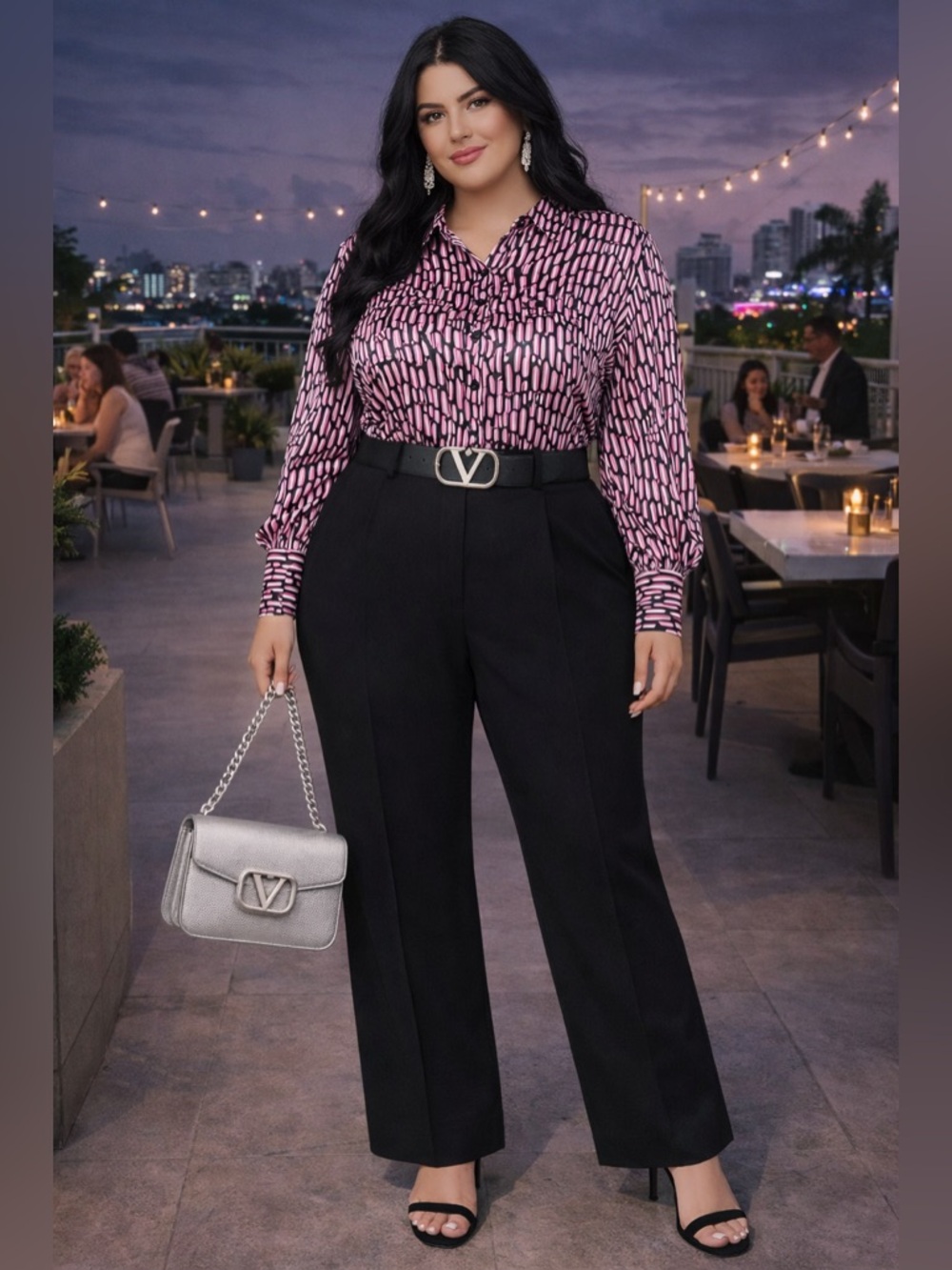 NWT PInk Geometric Patterned  Button-Front Blouse plus size varies 🌸 F Bag